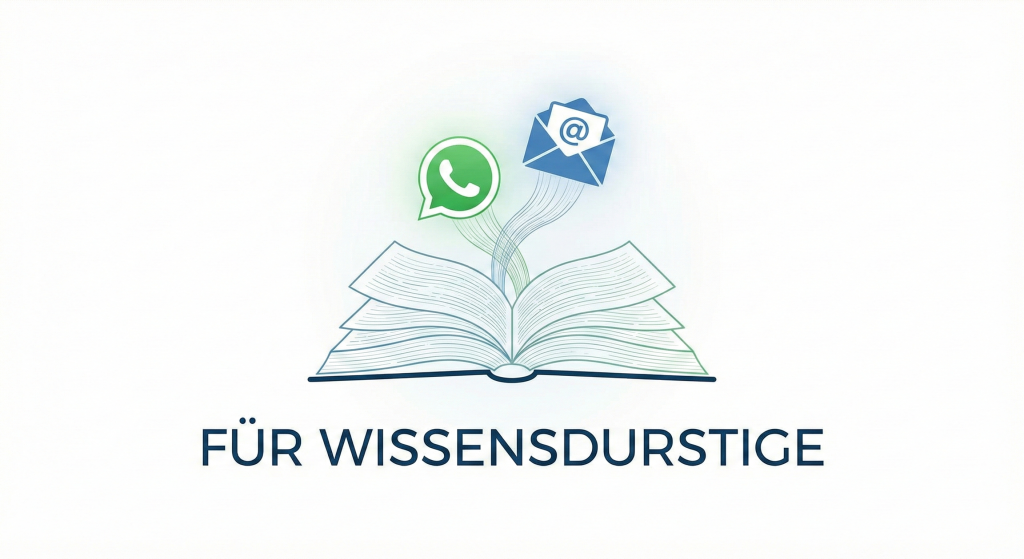 Aufgeschlagenes Buch aus dem ein WhatsApp Logo und ein Briefumschlag kommen