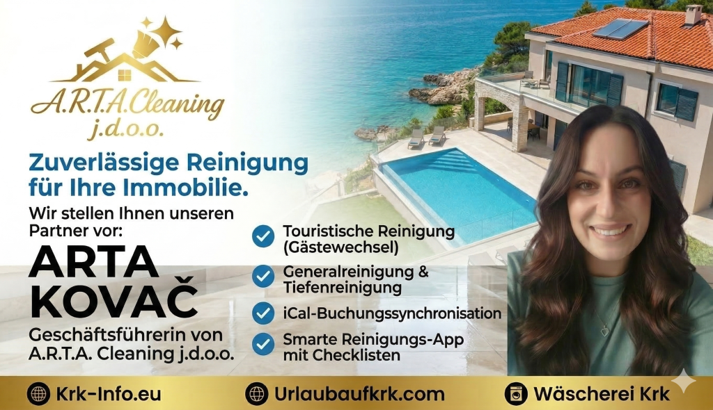 Arta Kovač, Geschäftsführerin der Reinigungsfirma A.R.T.A. Cleaning j.d.o.o., bietet professionelle Reinigung für Ferienvillen auf der Insel Krk.