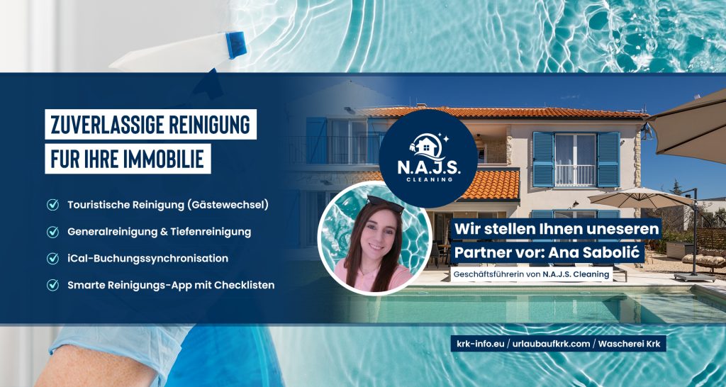 Ana Sabolić von der Reinigungsfirma N.A.J.S. Cleaning bei der professionellen Reinigung einer Ferienvilla auf der Insel Krk.