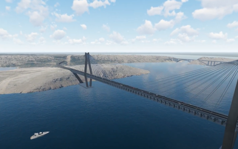 Visualisierung der neuen, zweistöckigen Krk-Brücke in Kroatien für Autos und Züge