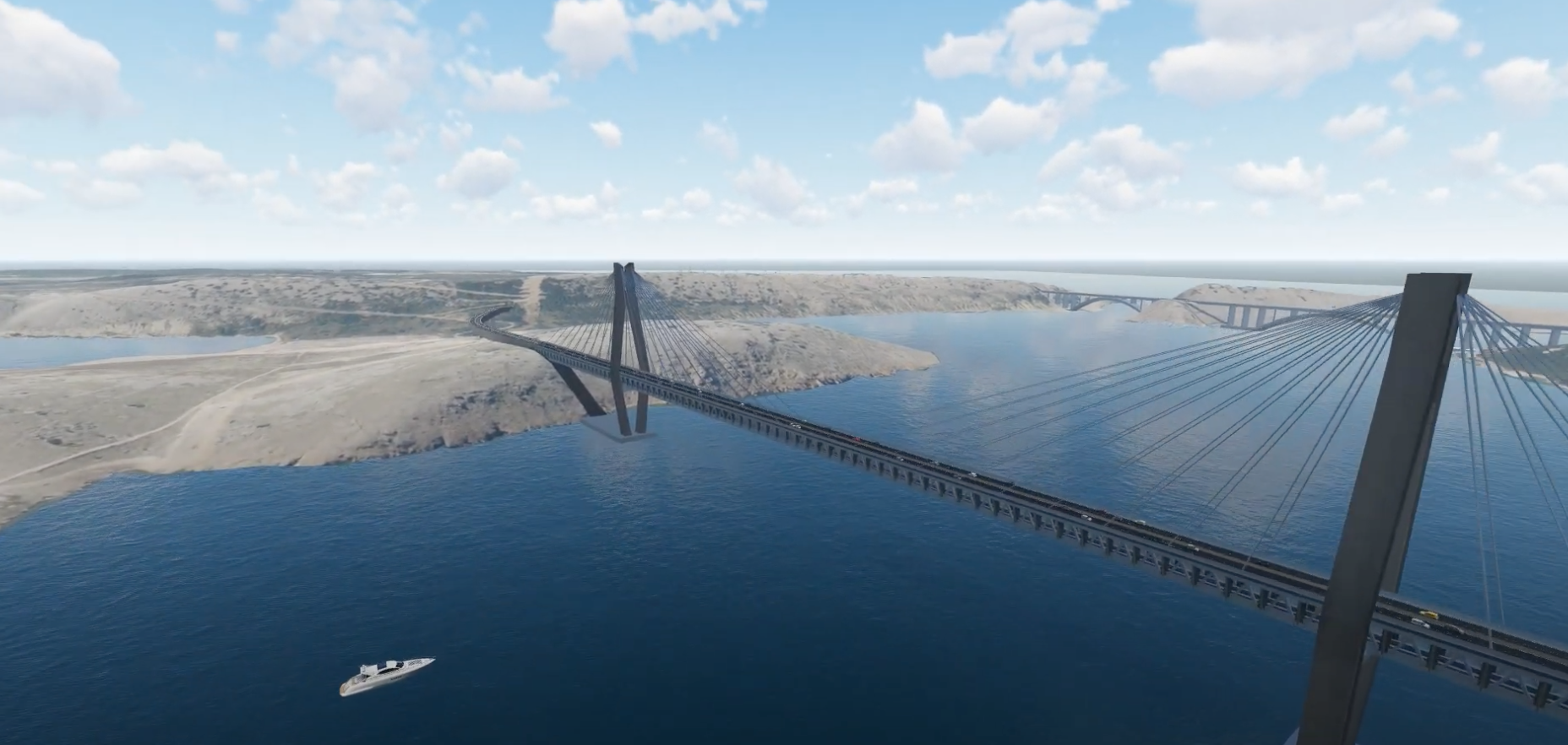 Visualisierung der neuen, zweistöckigen Krk-Brücke in Kroatien für Autos und Züge