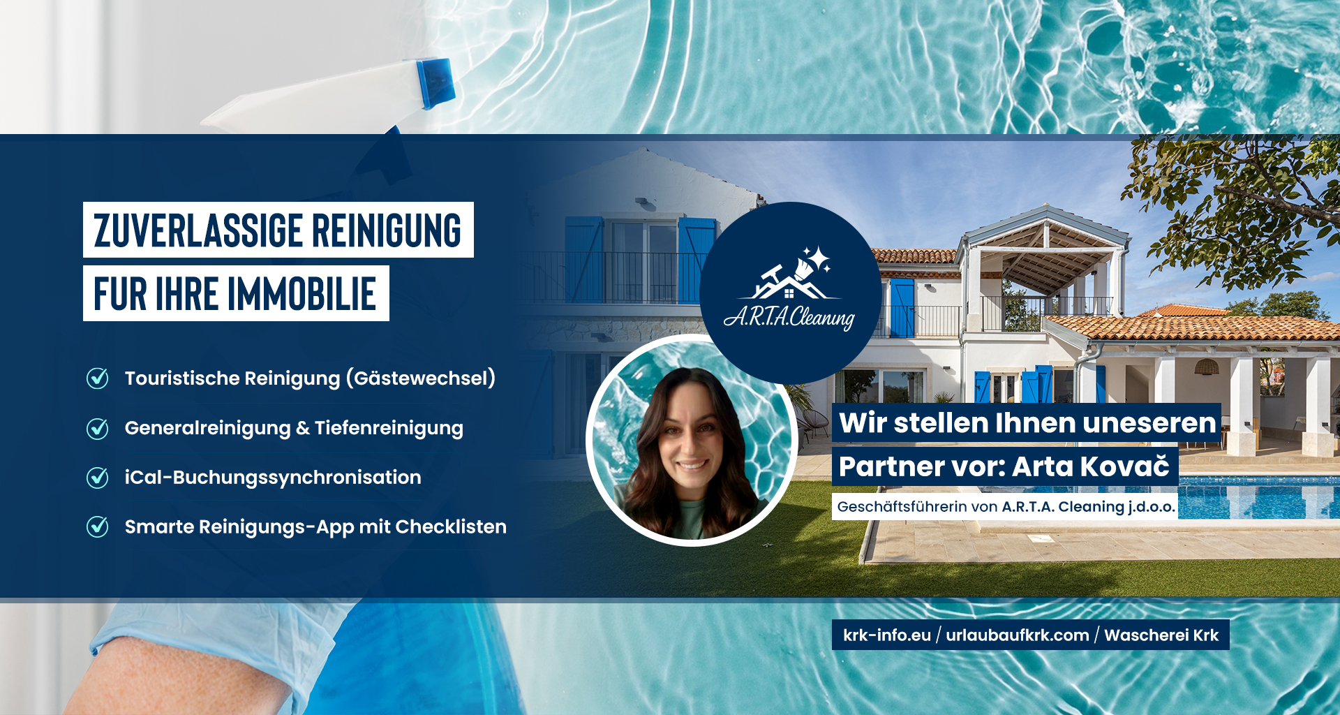 Arta Kovač, Geschäftsführerin der Reinigungsfirma A.R.T.A. Cleaning j.d.o.o., bietet professionelle Reinigung für Ferienvillen auf der Insel Krk.