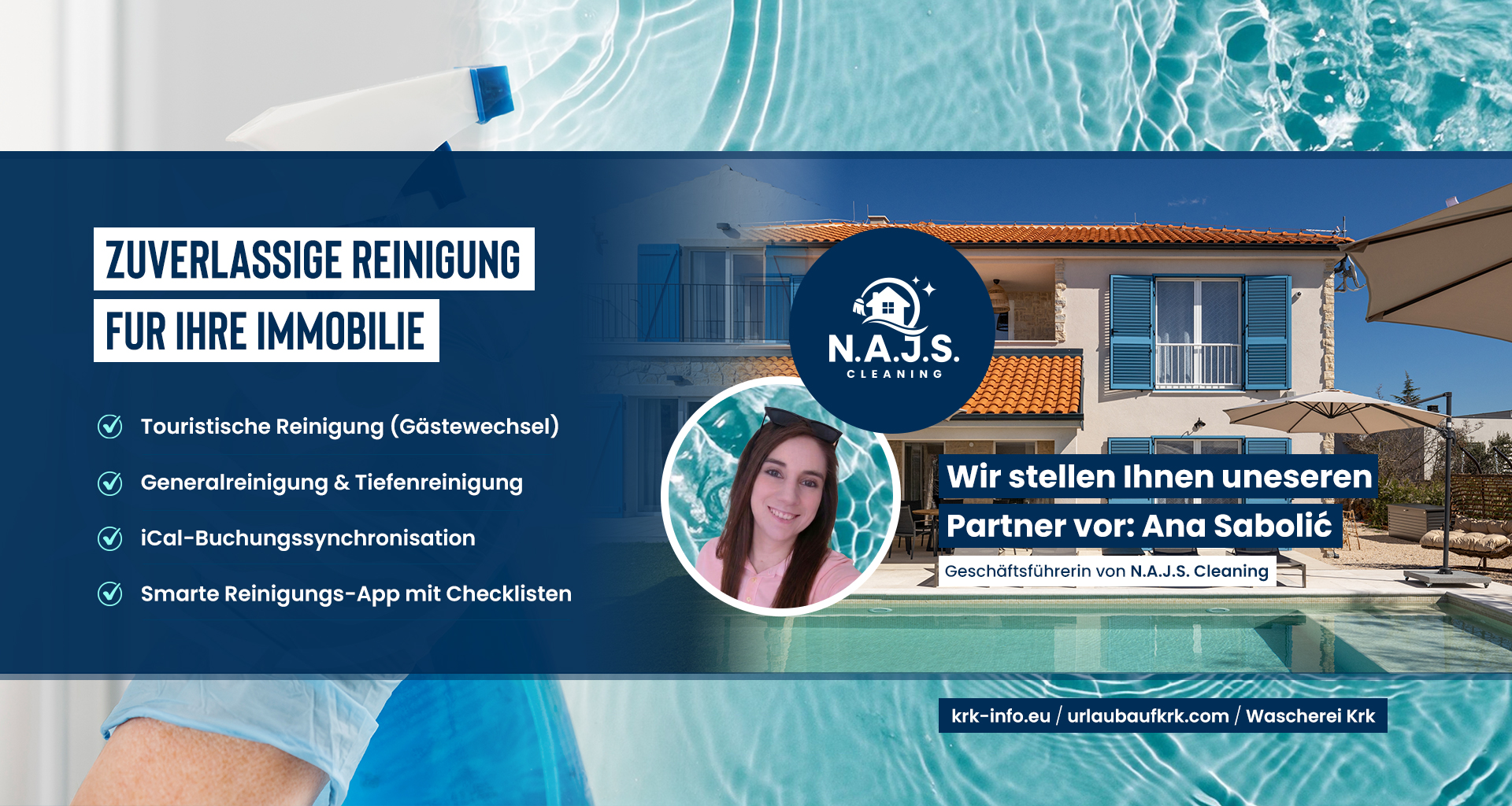 Ana Sabolić von der Reinigungsfirma N.A.J.S. Cleaning bei der professionellen Reinigung einer Ferienvilla auf der Insel Krk.