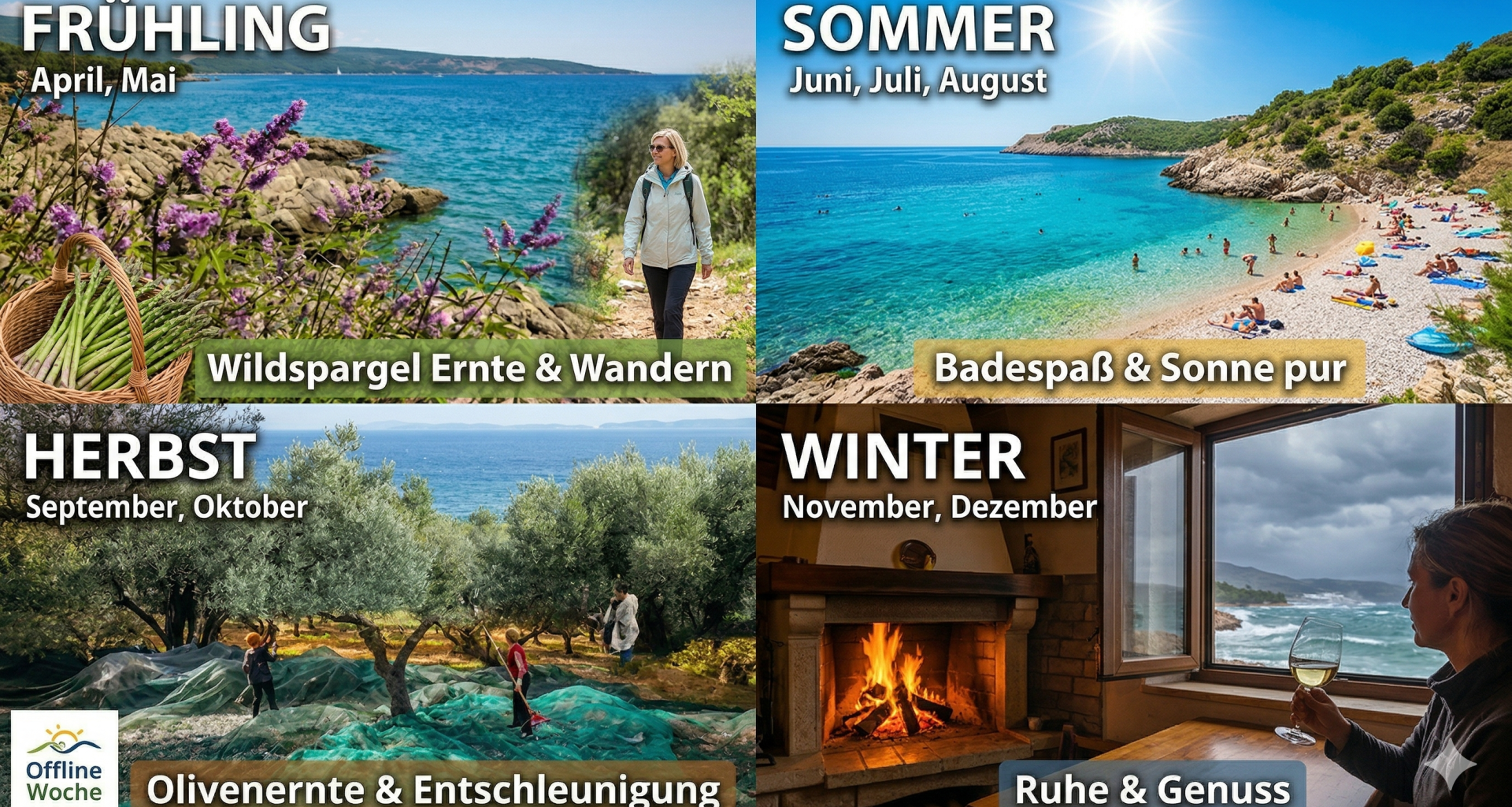 Sonniges Wetter und klares Meerwasser an der Küste der Insel Krk während der idealen Reisezeit.