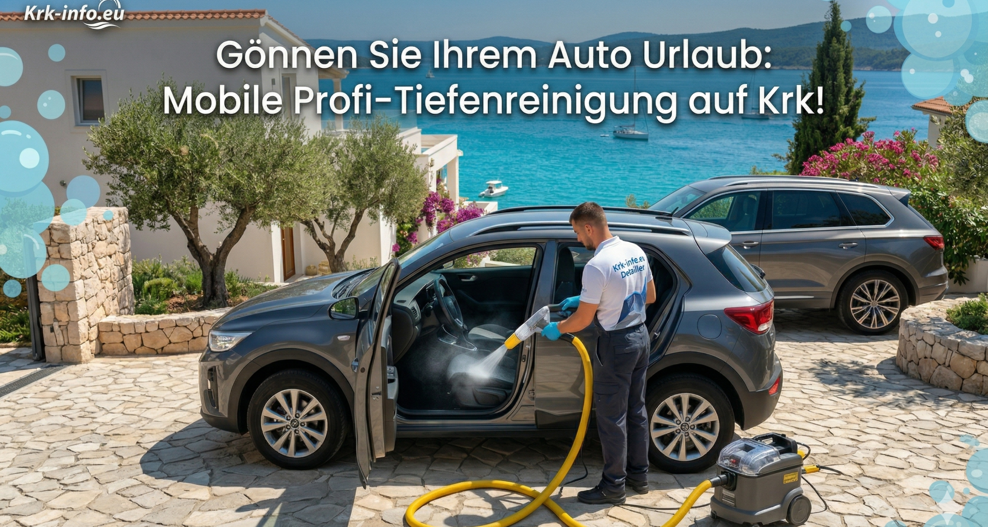 Professionelle mobile Autoreinigung auf der Insel Krk – Tiefenreinigung der Sitze und Innenflächen für Urlauber.