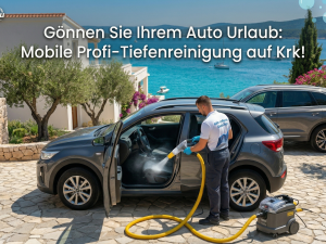 Professionelle mobile Autoreinigung auf der Insel Krk – Tiefenreinigung der Sitze und Innenflächen für Urlauber.