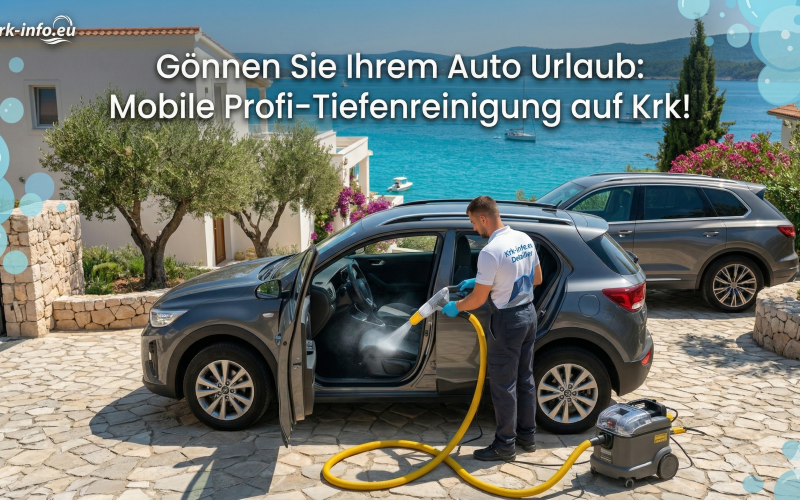 Professionelle mobile Autoreinigung auf der Insel Krk – Tiefenreinigung der Sitze und Innenflächen für Urlauber.