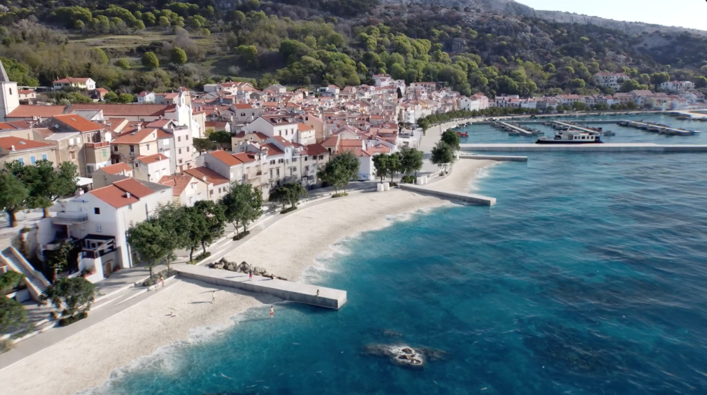 3D-Ansicht des 8-Millionen-Euro Umbauprojekts der Promenade in Baška auf der Insel Krk mit neuem Strandbereich.